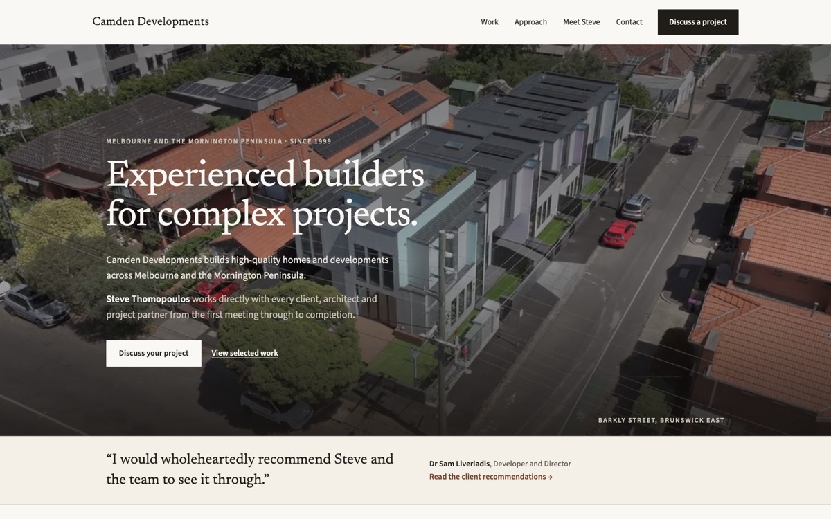 Camden Developments website homepage